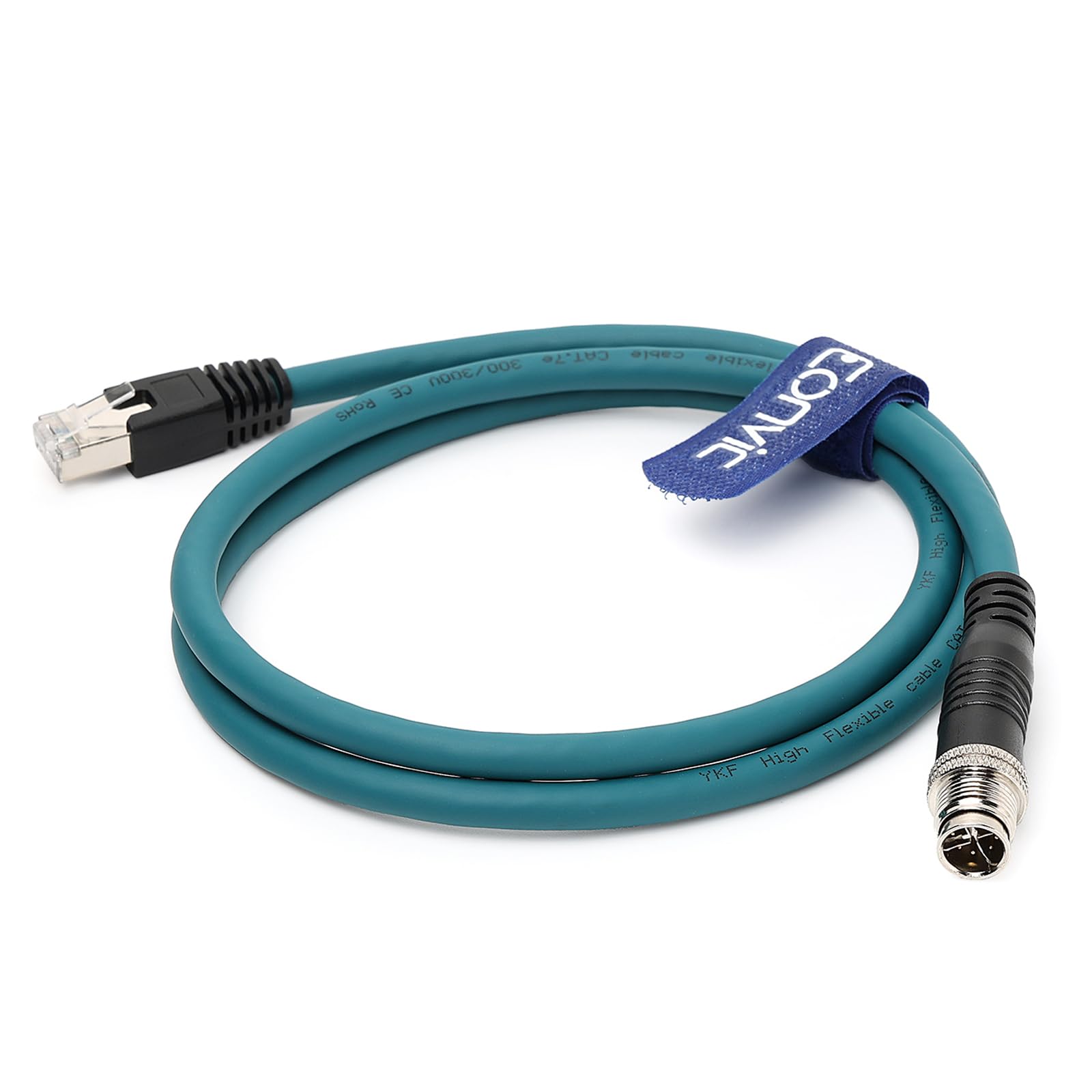 EONVIC Industrial Ethernet Shielded Cable M12 X-Code 8 Position to RJ45 Waterproof High Flexiable Cable for Cognex Camera (1M, Blue)