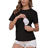 Ecavus Women's Zip Nursing Tops Short Sleeve Breastfeeding Shirts Comfortable Loose-Fit Mama Clothes