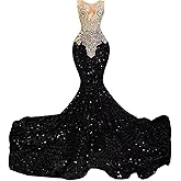 Women's Sleeveless Mermaid Sparkly Prom Evening Dress Beaded Sequin Pageant Celebrity Gala Party Celebrity Pageant Gown