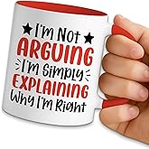 NAHMAKNE Funny Sarcastic Coffee Mug, I'm Not Arguing I'm Just Explaining Why I'm Right, 11oz Ceramic Coffee Tea Cup, Office Gag Gifts for Women Men Coworker, Birthday Gifts for Employee Boss Friend