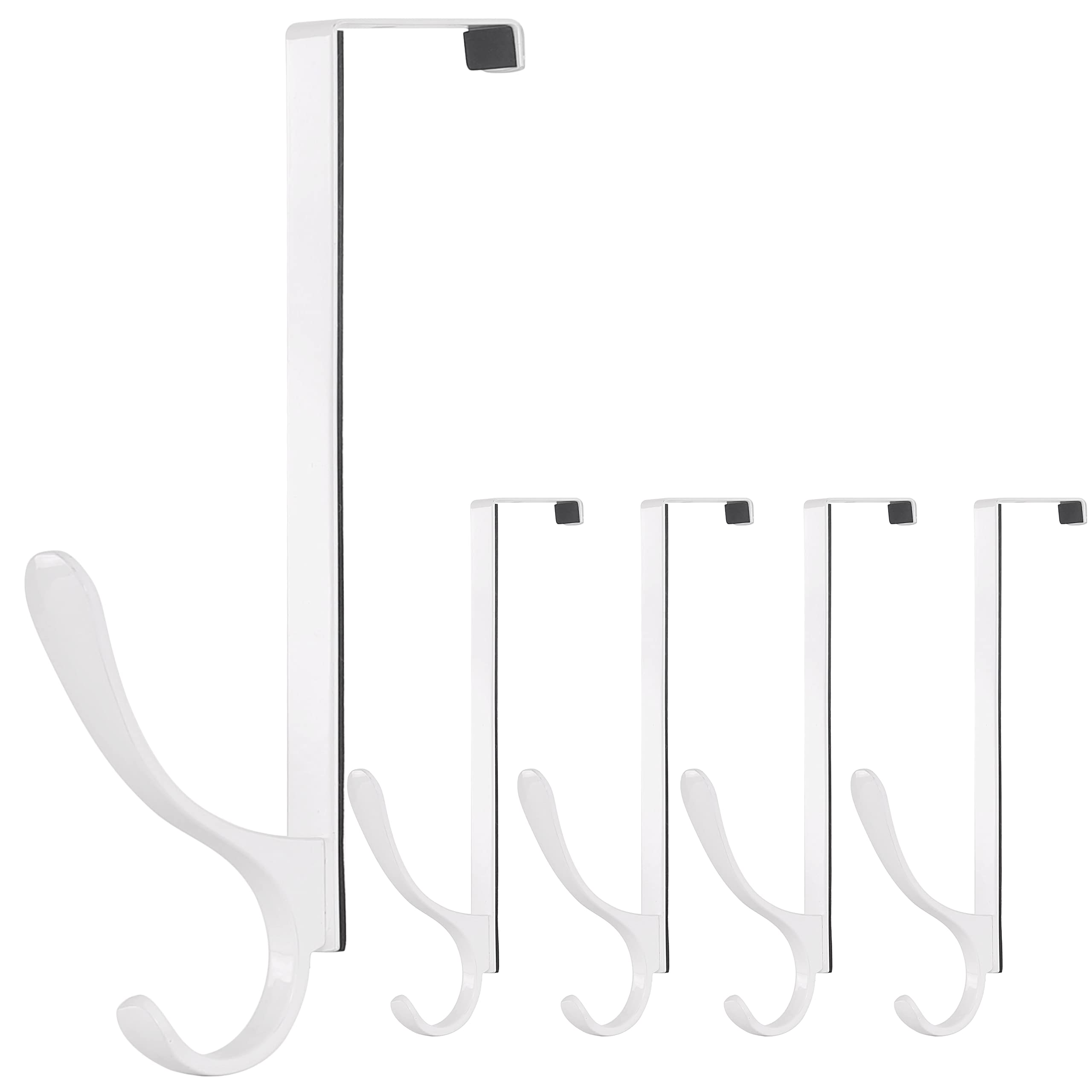 SKOLOO Over The Door Hooks - for Doors up to 4.5cm Thick, Pack of 5, Stainless Steel Door Hanger Hooks, Over The Door Hanger for Coats Clothes Hat Towel Jacket, White