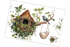Generic Wall Stickers Peel and Stick Waterproof DIY Decor Painted Green Leaves Bird Nest
