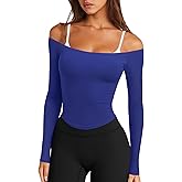LASLULU Womens Sexy Off The Shoulder Long Sleeve Workout Tops Strapless T Shirts Crop Top Casual Fall Outfits