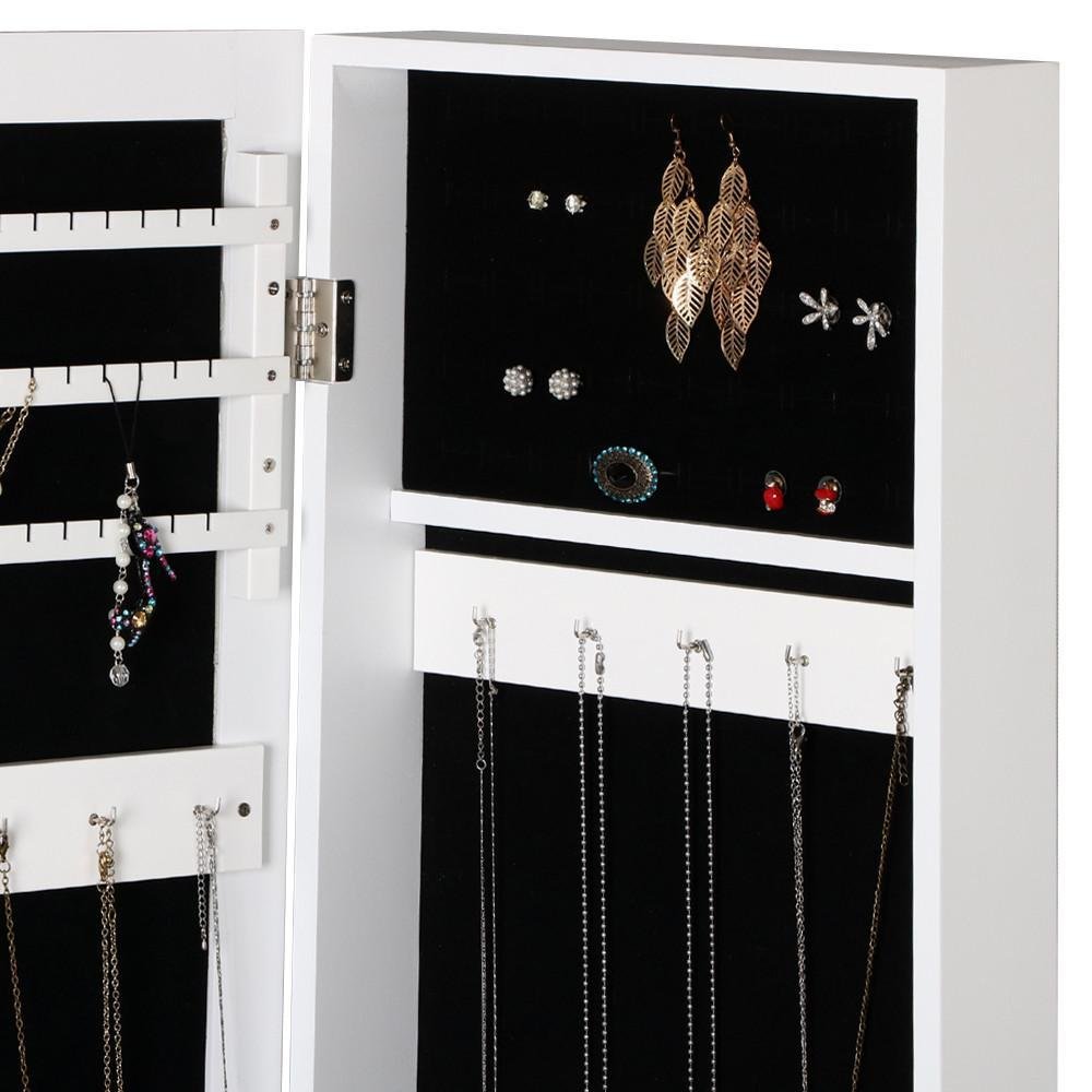 Yaheetech Mirrored Jewelry Cabinet Armoire Mirror Organizer Storage Box with Stand, White