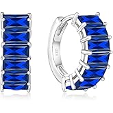 YIFSIY Gemstone Huggie Hoop Earrings, 925 Sterling Silver Baguette Hoop Earring Birthstone Jewelry Gift for Women