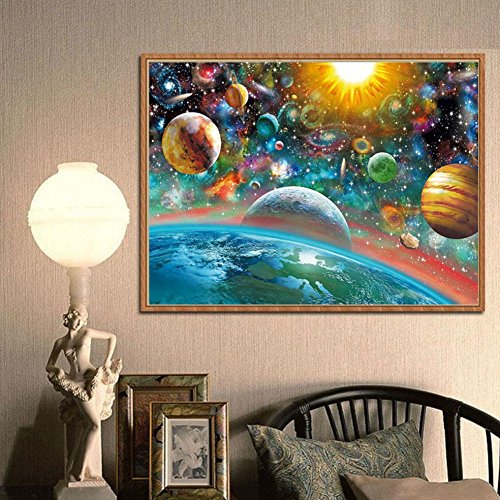 Norbi Painting With Diamonds, Planets Space Embroidery Diamond by Number Kits Rhinestone Painting Cross Stitch Kit Wall Art Decor for Kids Adult Beginner