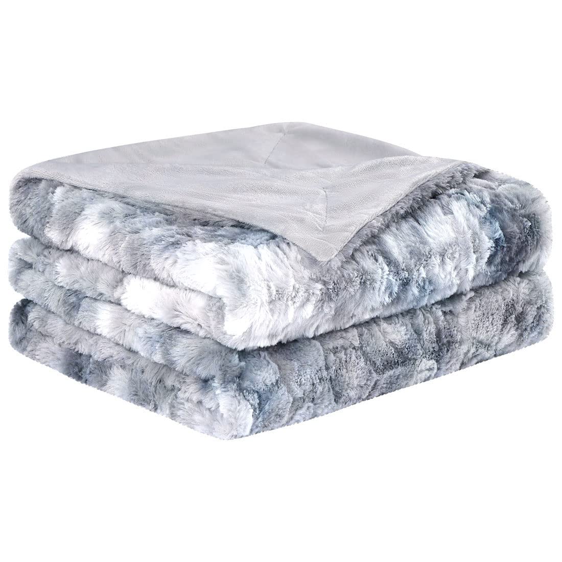 PiccoCasa Soft Faux Fur Throw - Reversible Tie-dye Luxury Shaggy Throw for Sofa, Couch and Bed - Plush Fluffy Fleece Blankets As Gifts 130 x 150 Cm, Gray