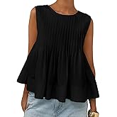 PEHMEA Women's Summer Pleated Peplum Tank Tops, Cute Sleeveless Round Neck Babydoll Blouse Shirt for Casual Office Daily Wear