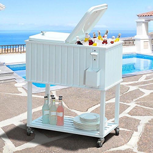 Sunjoy 60 Quart Wheeled Beverage Cooler in Faux White Wood Finish