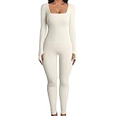OQQ Women Long Sleeve Yoga Jumpsuits Workout Ribbed Bodysuits Pants Sexy One Piece