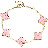 sineed 14K Gold Plated Clover Bracelet Dupes Stainless Steel Natural Shells Link Bracelet Jewelry