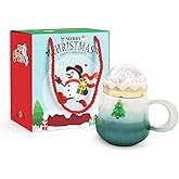 ORNACELE Christmas Mug, Cute Ceramic Tea mugs with Santa Lid, Novelty Cup for Milk, Coffee, Hot Chocolate, Christmas Gift for Women, Kids, Colleagues, Family, Friends, 500ML/17.6OZ - Green