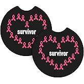 Survivor Pink Ribbon Breast Cancer Awareness Car Coasters for Cup Holders Pack of 2 Neoprene Cup Mat Pad Vehicle Interior Accessories for Men Women