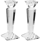 Kitcom Crystal Candle Stick Holders for Home Decor 2-Pack, Clear Crystal Taper Candles Holder Table Centerpieces for Party and Wedding Decoration(9inch Tall)