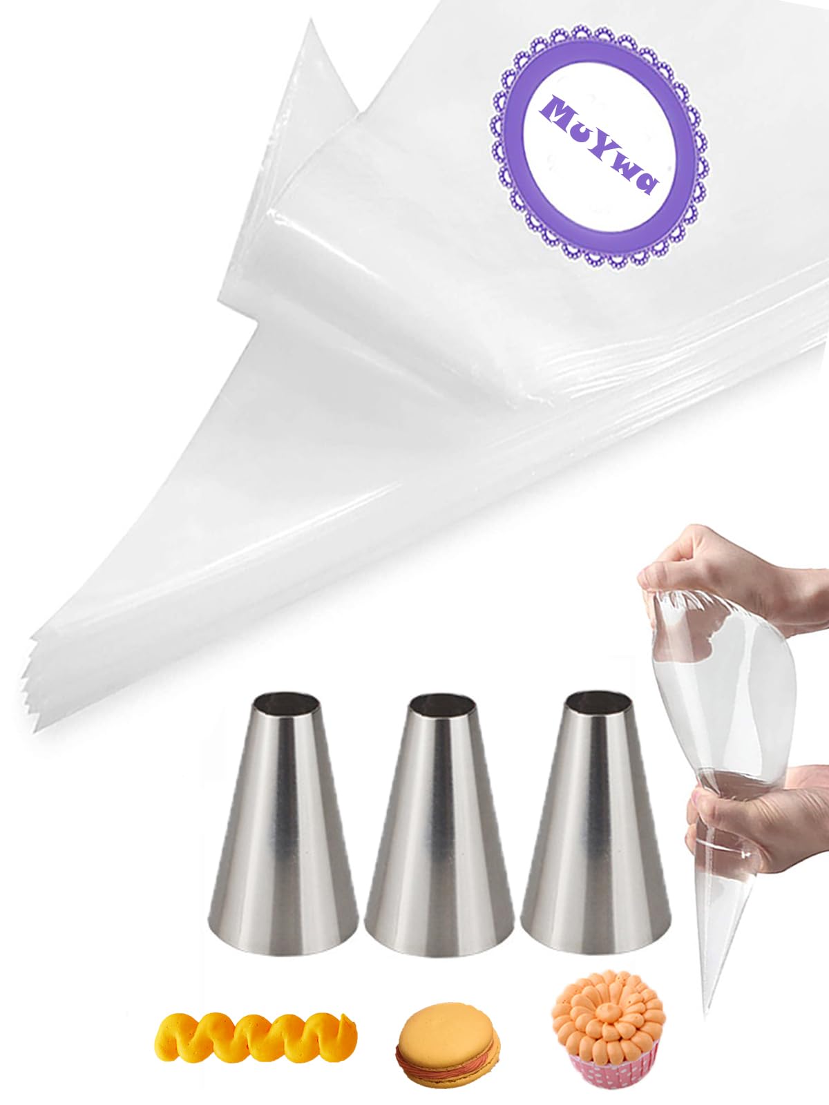 Macaron Piping Nozzle with Bags, #12 Round Piping Tips for Macarons,Disposable Icing Bags 12 Inch for Frosting &Cake Decorating