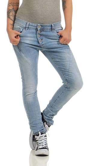 Fashion4Young 11424 LEXXURY Damen Jeans Röhrenjeans Hose Boyfriend Baggy Haremscut Damenjeans Slim-Fit