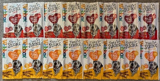 Large Tasty Sticks Variety Pack (Chicken & Beef Flavours) for Medium/Large Dogs - 8 x 55g Packets (40 Stick Treats).