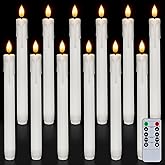 Homemory 12 Pcs Plastic Flameless Taper Candles with Remote Timer Dimmer, White Taper Candles Battery Operated with Flickering Flame Light Lifelike Led Candlesticks for Indoor Decoration 9.6 Inches