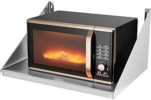 MOOTACO Stainless Steel Microwave Shelf, 24x18 inch Heavy Duty Stainless Steel Wall Mount Floating Shelving, Commercial Micro