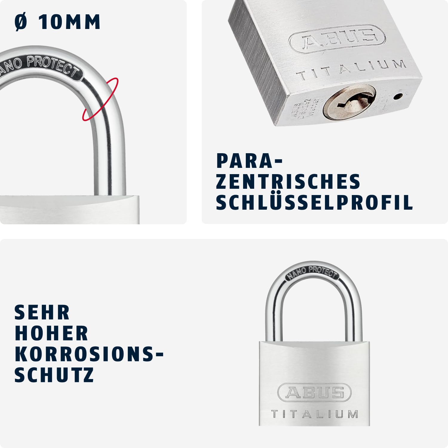 ABUS Vorhängeschloss Titalium 64TI/60 - Kellerschloss mit Schlosskörper aus Spezial-Aluminium - gehärteter Stahlbügel - ABUS-Sicherheitslevel 6 3