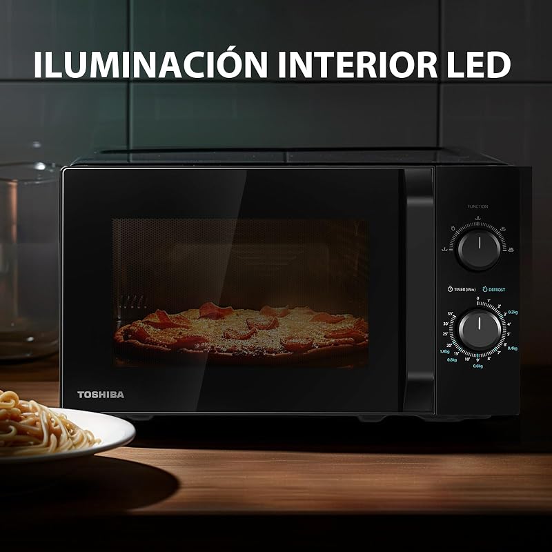 Microondas toshiba 20l mw2-mm20p (bk), micro-ondas independente, 800 w, 5 níveis de potência, com descongelamento fácil, iluminação led interna, preto