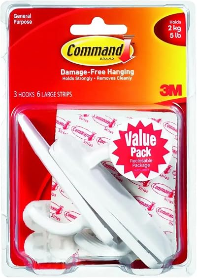 Command Large Plastic Utility Hook 3-Hooks 6 Strips White 17003-3ES