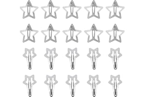 20pcs Star Snap Hair Clips, 1.2 Inch & 1.3 Inch y2k Silver Hair Clips Metal Star Hair Barrettes Hair Accessories for Women Gi