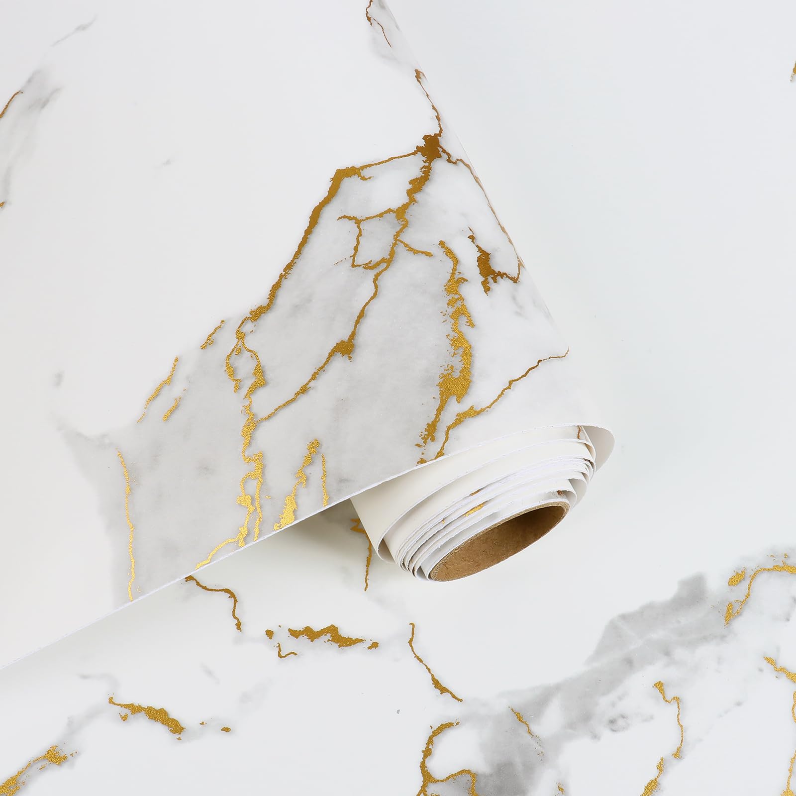 VaryFloral Matte Peel and Stick Marble Wallpaper 30cmx300cm Beige Gold Contact Paper for Kitchen Countertops Thicken Sticky Back Plastic Marble Effect Wallpaper for Drawer Kitchen Worktop Covering