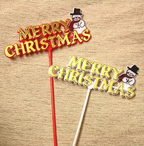 Snowman plastic MERRY CHRISTMAS picks choose quantity cakes gifts flowers decoration (24)