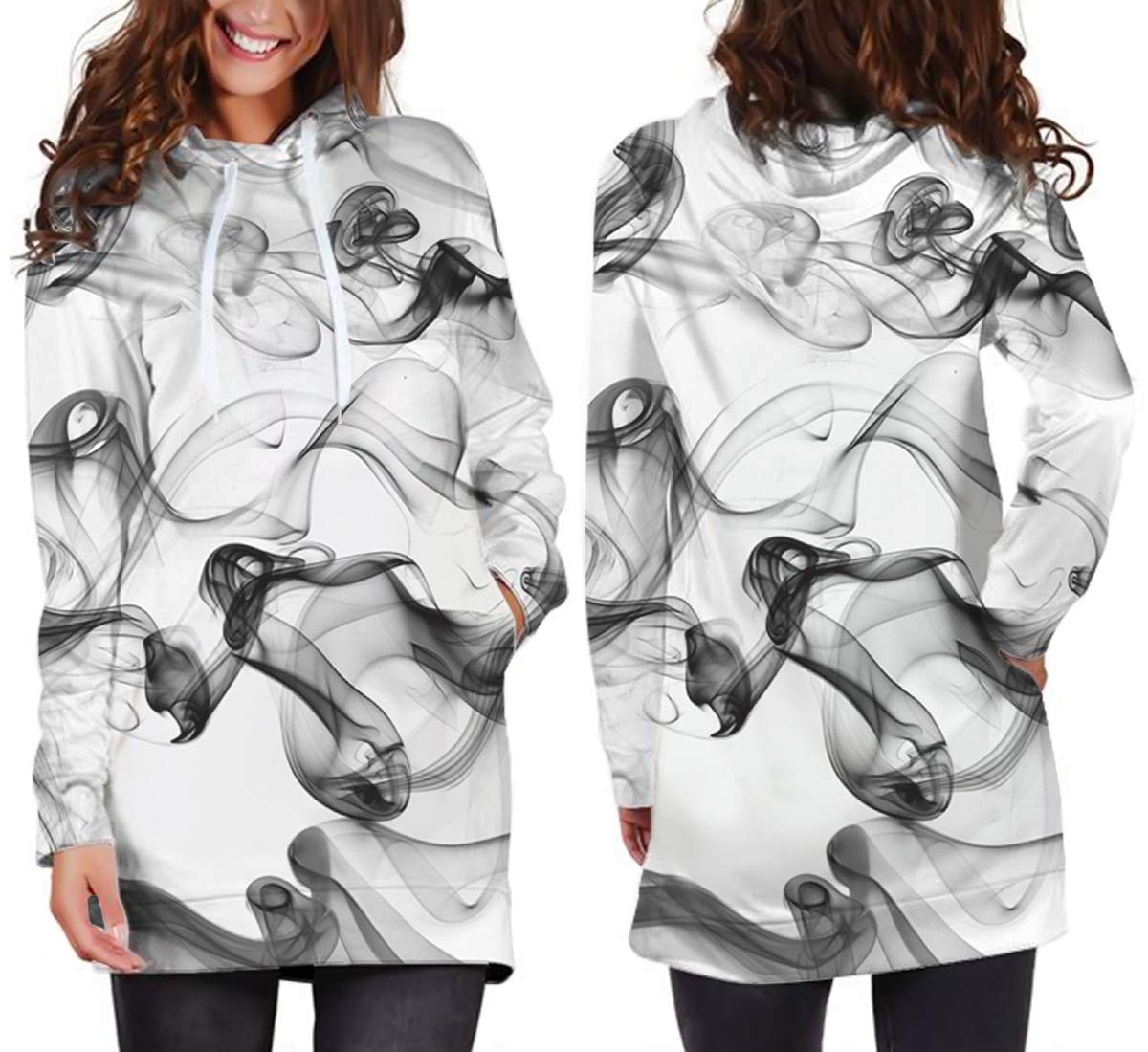 ALOOCA Women\'s Long Sleeve Party Smoke Hoodie Pullover Sweatshirt Dress Kangaroo Pocket