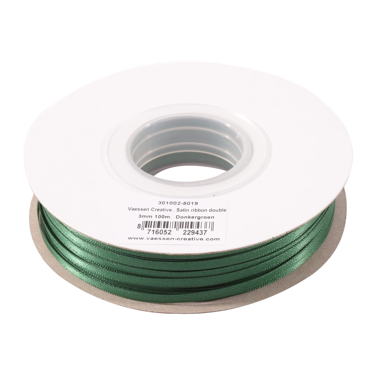 Vaessen Creative Satin Ribbon, Dark Green, 3mm x 100m Double-Sided Shine for Card Making, Scrapbooks, Gift Wrapping and Other Craft Projects