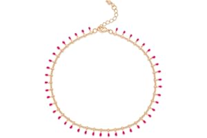 Rocksbox Senna Anklet in Hot Pink - Hot Pink & Gold Ankle Bracelet - 14k Gold Plating with Enamel - Premium Quality Jewelry - 9" with Extender