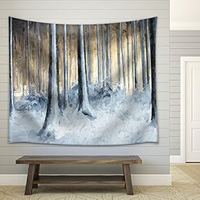 Oil Painting Snowy Trees in The Winter Forest - Fabric Wall Tapestry Home Decor - 51x60 inches