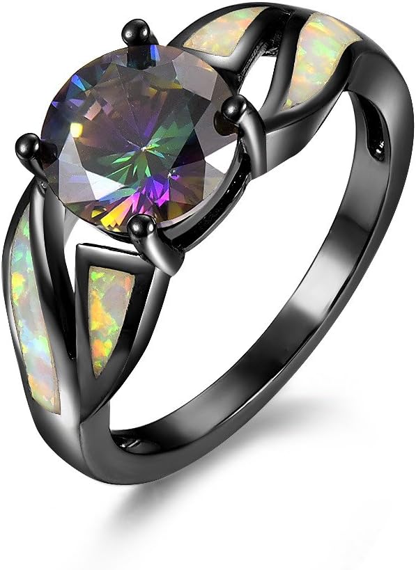 Women's Colorful Crystal Ring Fine Opal Black Fashion Titanium Jewelry