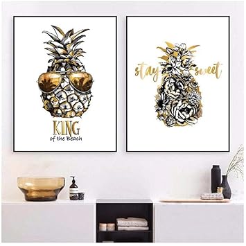 Dayanzai Dessin Animé Dor Dananas Fleur Mur Art Toile