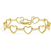 Fullpop Women’s Stainless Steel Tennis Bracelet - Heart Rhinestone Inlaid, Waterproof Hypoallergenic No Fading Jewelry