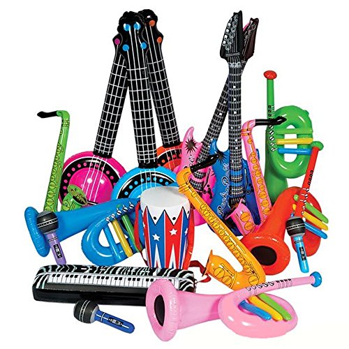 Rock Band Instrument Inflate Assortment - 24 Pack - Cool and Fun Inflatable Musical Instruments for Kids - Great Party Favor, Party Bag Stuffer, Giveaways, Novelty Toys