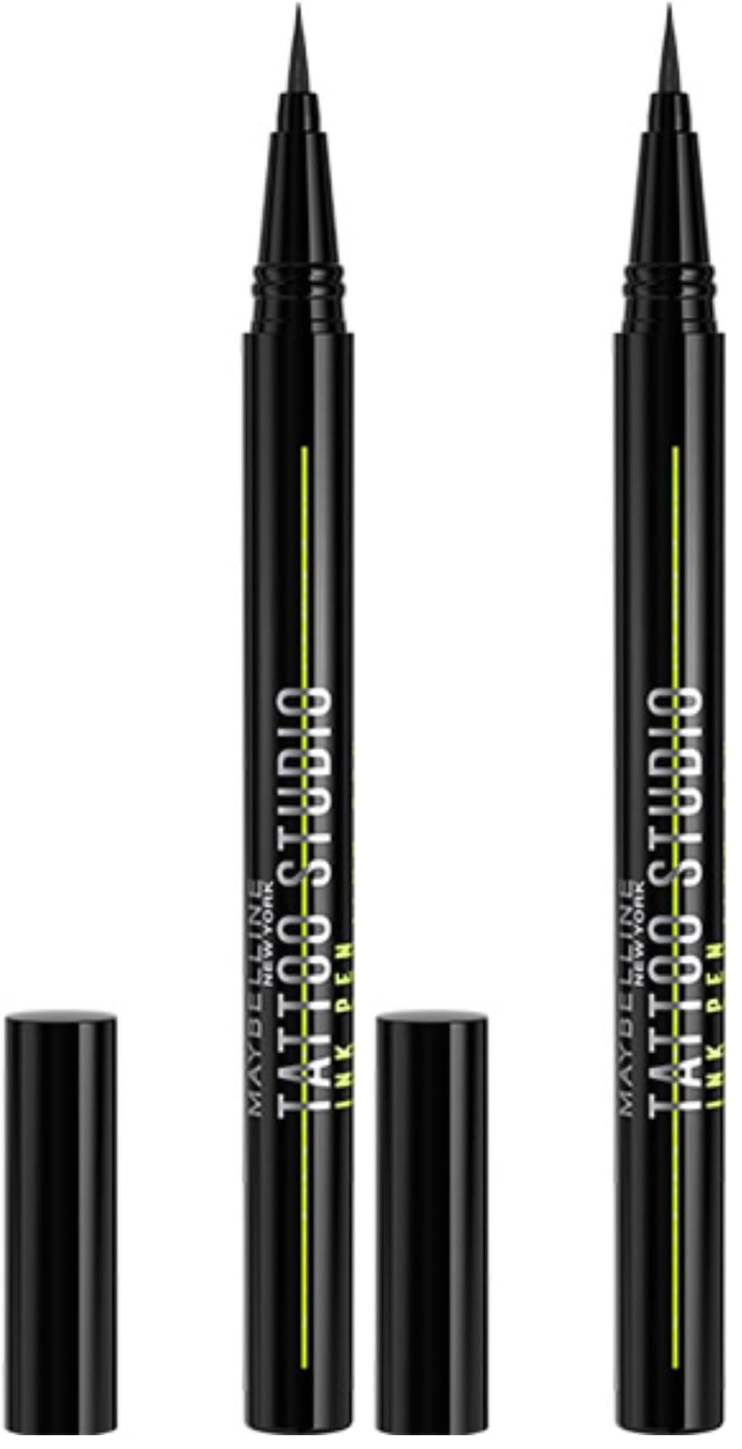 Maybelline Pen Eyeliner, Waterproof, Brush Tip Liner, Precise Lines, Tattoo Impact, Up to 24h Wear, Tattoo Liner Ink, Jet Black (Pack of 2)
