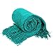 Summer Chenille Throw Blanket with Decorative Fringe Lightweight Cover for Couch Sofa Bed Chairs Furniture Home Decor Teal