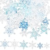 SUNNYCLUE 60Pcs 6 Styles Christmas Snowflake Beads Bulk Snowflake Shaped Bead Assorted Transparent Clear Blue Acrylic Crystal Connector Charms Links Loose Bead for Bracelets DIY Jewelry Making Crafts