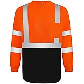 TCCFCCT High Visibility Class 3 Long Sleeve Shirt for Men Women Construction - Reflective Safety Work Wear With Black Bottom, Dirt-Resistant, Durable, Meets ANSI, Orange L