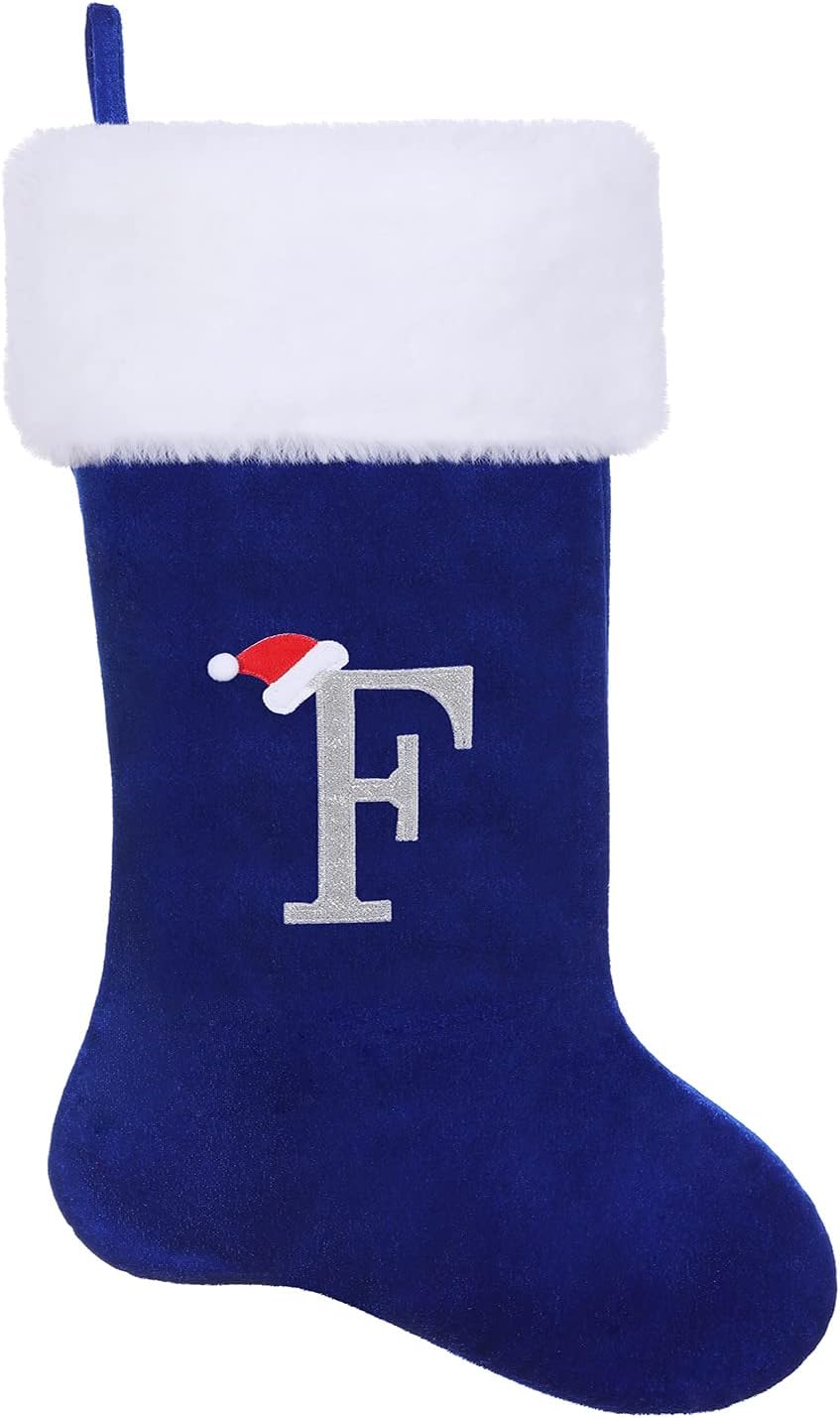 Stockings & Holders - SIRIPHUM 20.5Inches Monogram Embroidered Letter Christmas Stocking Personalized Super Soft Christmas Stocking Hanging Decorations(F)