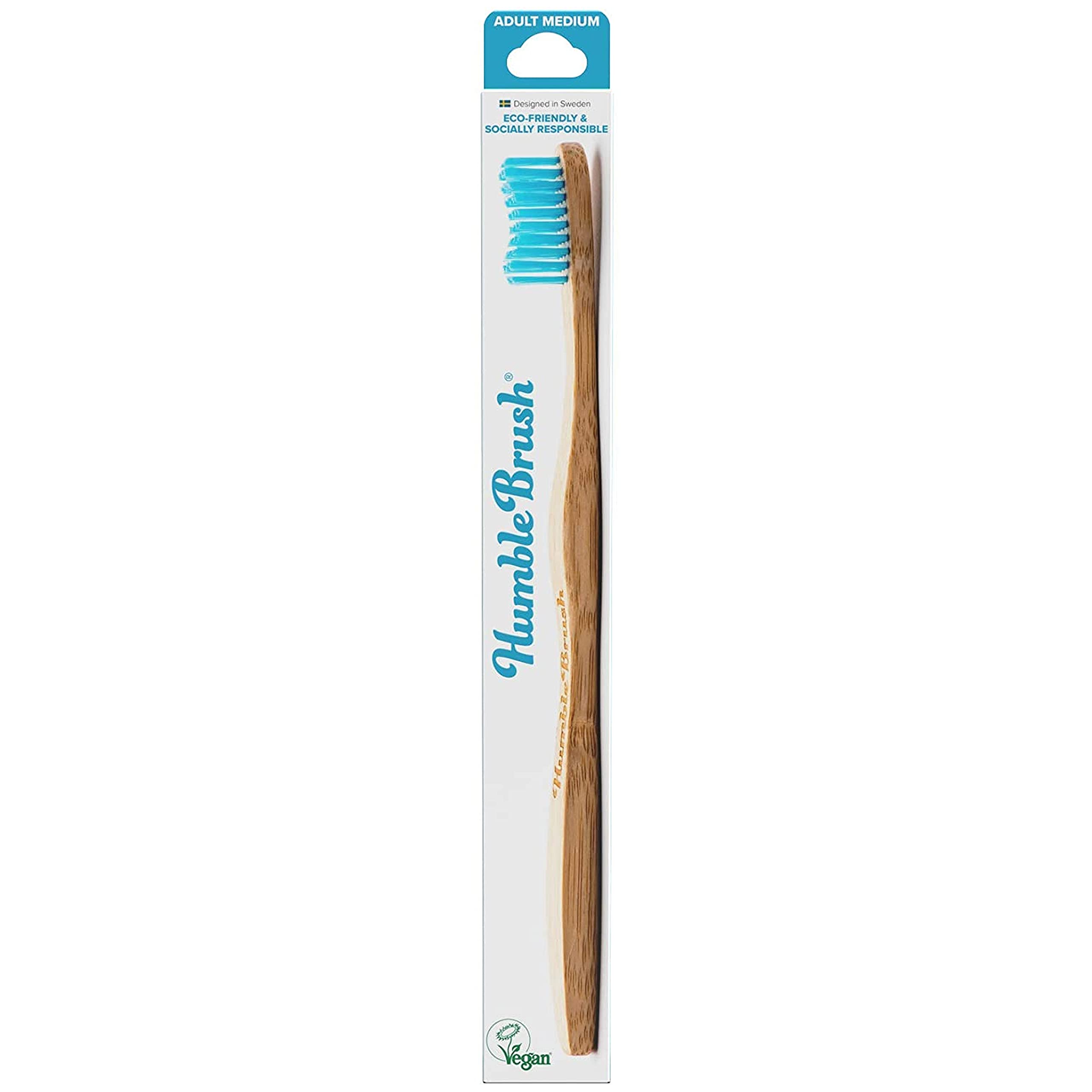 Humble Brush bamboo toothbrush for adults medium blue 4 pieces