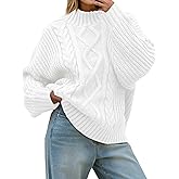Saodimallsu Womens Oversized Cable Knit Sweaters 2025 Fall Winter Trendy Button Up Turtleneck Chunky Pullover Sweater Tops