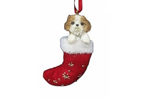 E&S PETS Shih Tzu fabric Christmas Stocking Ornament with "Santa's Little Pals" Hand Painted and Stitched Detail
