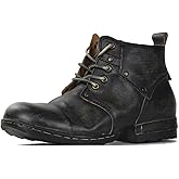COWSDELLA Men's Grippy Black Iron Piece Toe-tipped Design Chukka Boots Lace-up Motorcycle Casual Leather Dress Ankle Boot for Men Fashion 6015-3-A-R