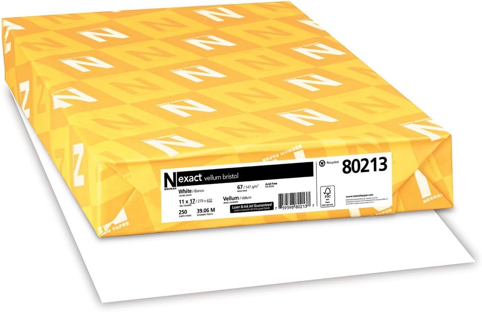 Exact Vellum Bristol, 11" x 17", 67 lb/145 gsm, White, 94 Brightness, 250 Sheets (80213): Office Products