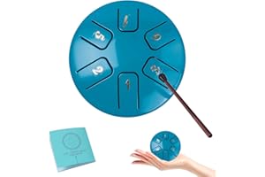 Eavnbaek Steel Tongue Drum 3.8 inch 6 Note Mini Handpan Drum Percussion Instrument, Steel Hand Drum Sound Healing Steel Drum Kit, for Camping Meditation Concert Yoga Zen (Moss Blue)