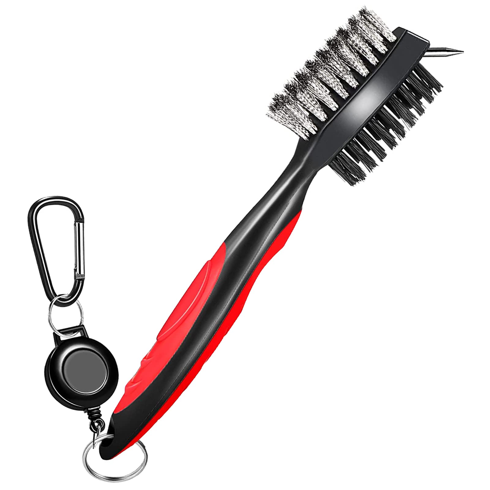 AINTY Golf Club Cleaner, Golf Club Groove Cleaner and Ball Brush with 2ft Retractable Zip-Line, Golf Accessories (Red)