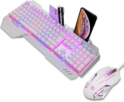 Amazon.com: Teclado y ratón de juego MOSTOP Combo 16 colores RGB LED  retroiluminado USB mecánico Feeling teclado y 6 botones programables Gaming  Mouse, Blanco: Computers \u0026 Accessories
